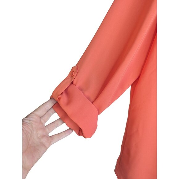 Chico's Zip Pocket Button-UP Campbell Blouse Roll-Tab Sleeves Semi Sheer Sz M - Picture 4 of 10